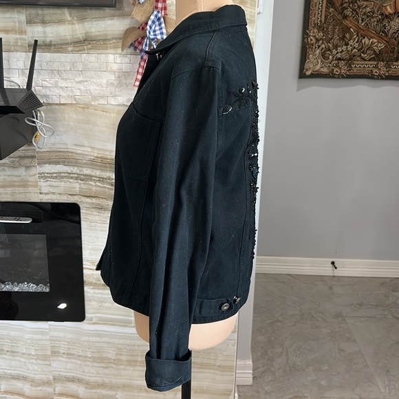Chicos Design Black Denim Jacket with Embroidered Sequence Beads Back Size1(868) - Picture 3 of 9